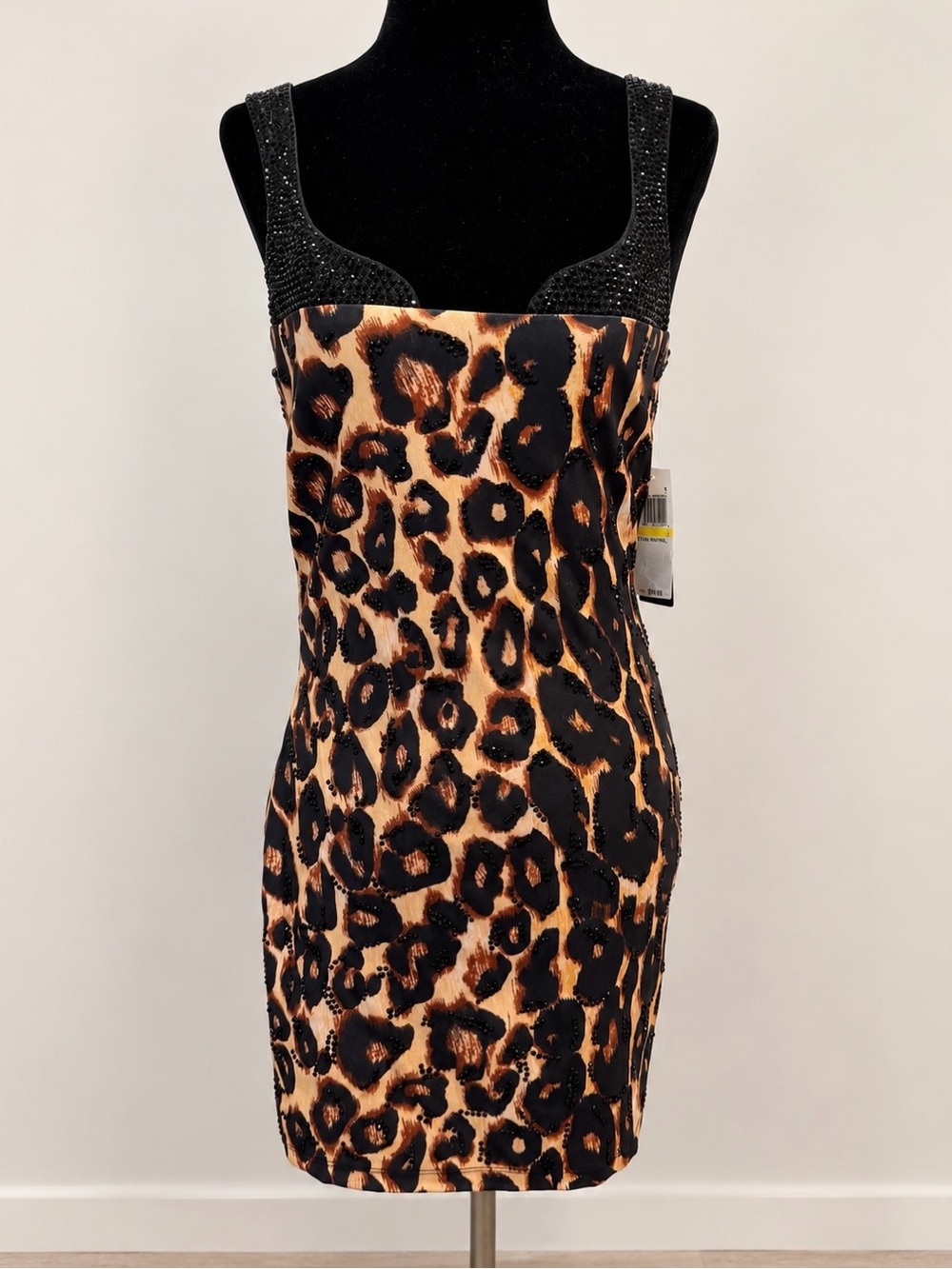 Seni & Cade Leopard Rhinestone Bodycon Mini Dress Size M NWT